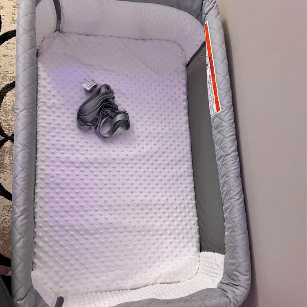 Gray Quilted Baby Bassinet